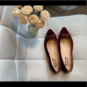 Chelsea Crew Black Label red velvet ballerinas